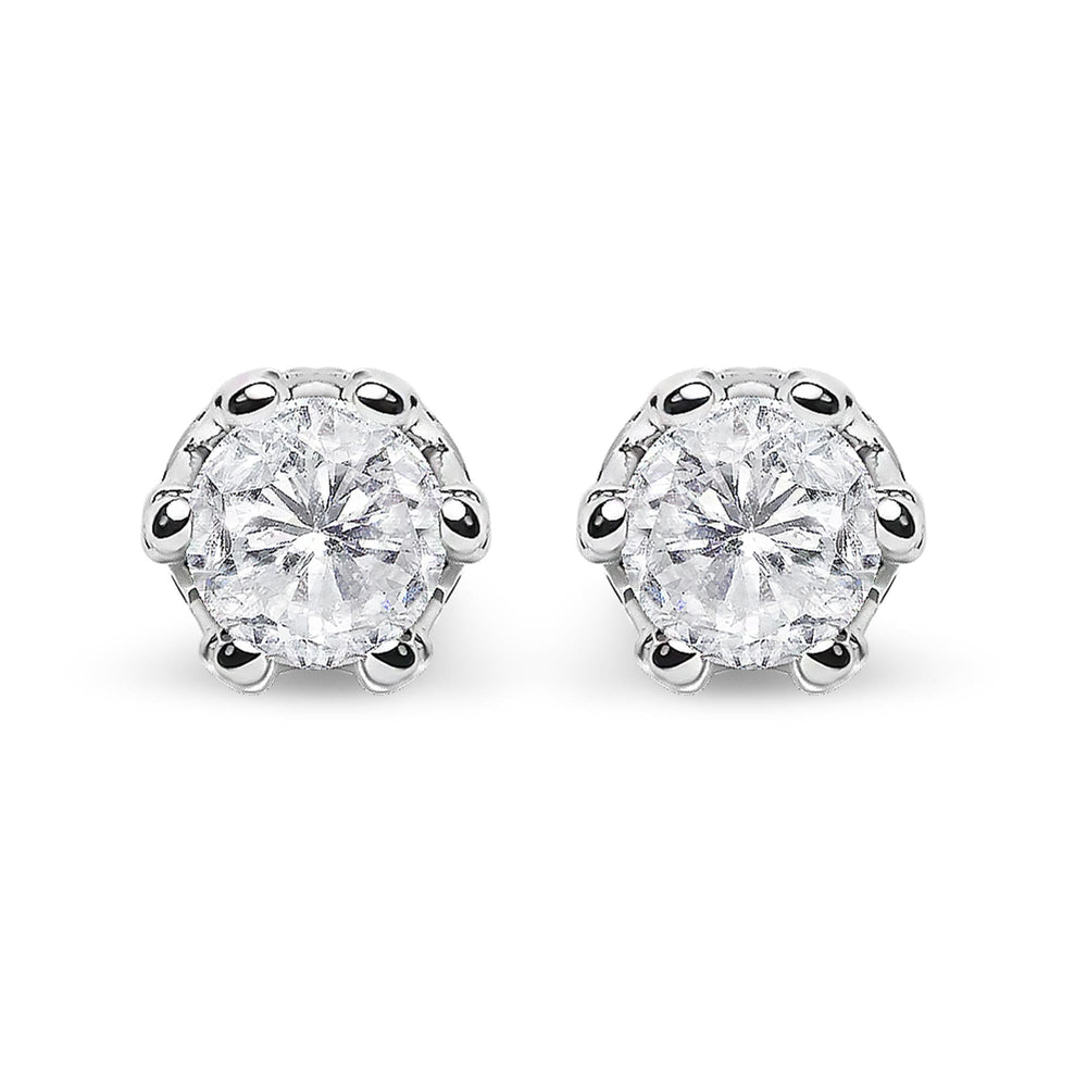 14K White Gold 2.0 Cttw Round Cut Prong-Set Diamond Crown Stud Earring (I-J Color, I1-I2 Clarity)