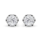 14K White Gold 2.0 Cttw Round Cut Prong-Set Diamond Crown Stud Earring (I-J Color, I1-I2 Clarity)