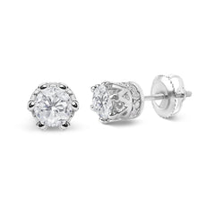14K White Gold 2.0 Cttw Round Cut Prong-Set Diamond Crown Stud Earring (I-J Color, I1-I2 Clarity)