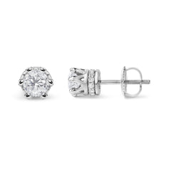 14K White Gold 1.0 Cttw Round Cut Prong-Set Diamond Crown Stud Earring (I-J Color, I1-I2 Clarity)