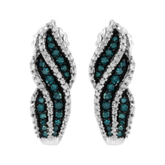 Sterling Silver .5 ct. TDW Treated Blue Diamond Dangling Stud Earrings (Blue, I1-I2)