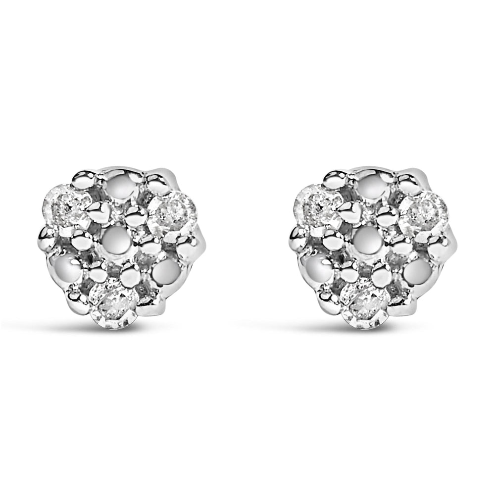 .925 Sterling Silver 1/10 cttw Prong Set Round-Cut Trio Diamond Stud Earrings (I-J Color, I3 Clarity)