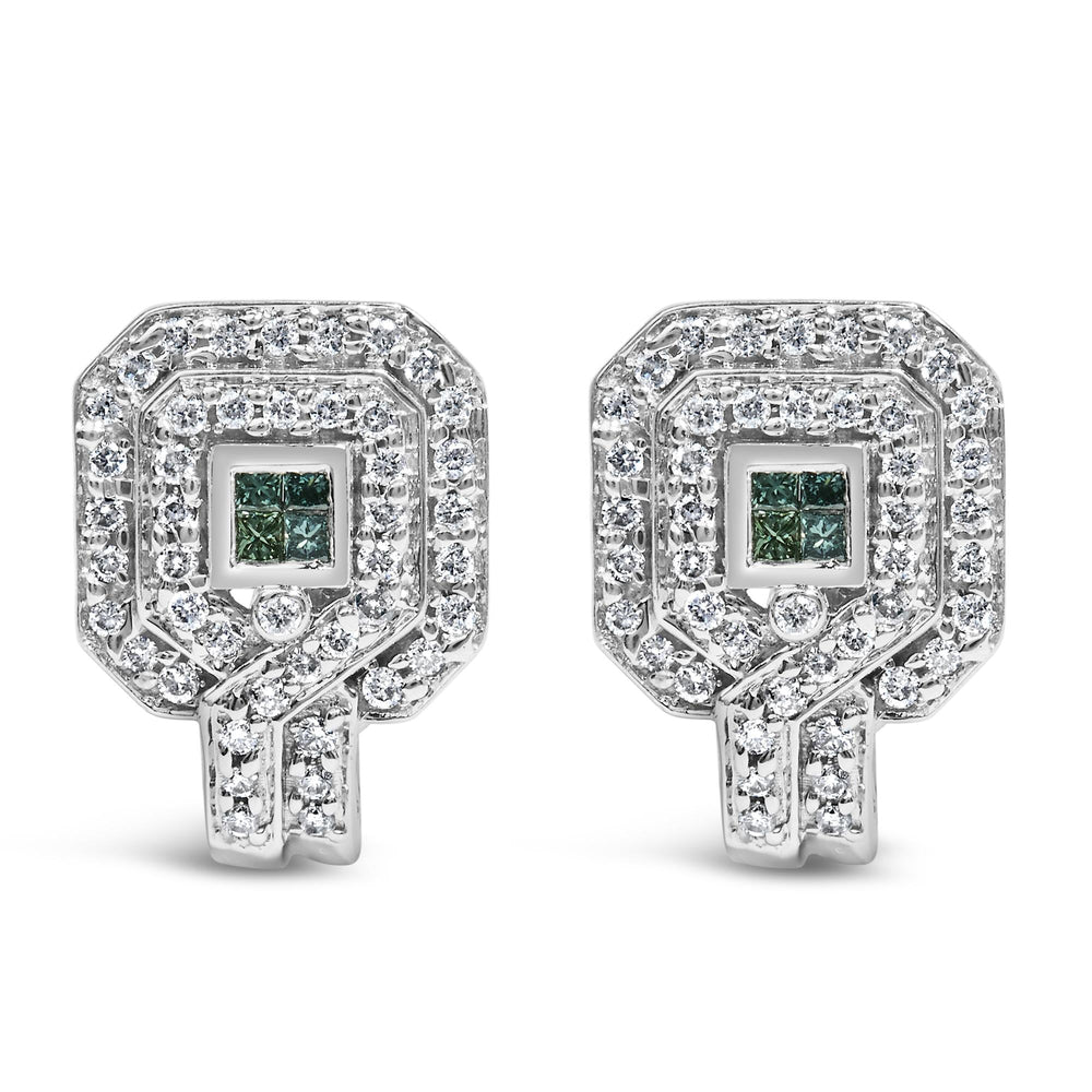 14K White Gold 1ct. TDW Round and Princess-cut Treated Blue Diamond Earrings (H-I,SI1-SI2)