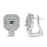 14K White Gold 1.0 Cttw Treated Blue and White Diamond Octagonal Shield Omega Back Earrings (H-I Color, SI1-SI2 Clarity)