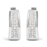 14K White Gold 1.0 Cttw Invisible Set Princess Cut Diamond Huggy Hoop Earrings (H-I Color, VS1-VS2 Clarity)