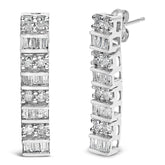 14K White Gold 1 1/3 Cttw Alternating Round And Baguette Diamond Drop Earrings (H-I Color, SI2-I1 Clarity)