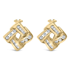 14K Yellow Gold Round and Baguette Cut Diamond Earrings (1 3/4 cttw, H-I Color, VS2-SI1 Clarity)