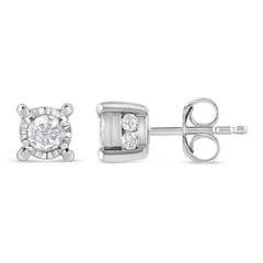 .925 Sterling Silver 1.0 Cttw Round Brilliant-Cut Diamond Miracle-Set Solitaire Stud Earrings (H-I Color, I2-I3 Clarity)