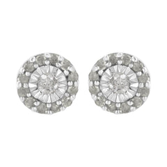 .925 Sterling Silver 1/2 cttw Miracle-Set Round Diamond Halo Stud Earrings (I-J Clarity, I3 Color)