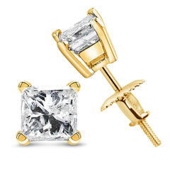 14K Yellow Gold 1/2 Cttw Princess Cut Diamond Solitaire Stud Earrings with Screwbacks (I-J Color, SI2-I1 Clarity)