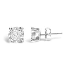 .925 Sterling Silver 1/2 Cttw Near Colorless Round Brilliant-Cut Diamond Miracle-Set Stud Earrings (H-I Color, I2-I3 Clarity)