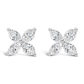 14K White Gold 1.0 Cttw Lab Grown Marquise Diamond 8 Stone Floral Leaf Stud Earrings (F-G Color, VS2-SI1 Clarity)