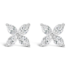 14K White Gold 1.0 Cttw Marquise Diamond 8 Stone Floral Leaf Stud Earrings (H-I Color, SI2-I1 Clarity)