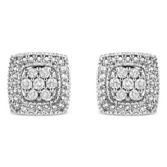.925 Sterling Silver 1/2 Cttw Diamond Miligrain Square Shape Stud Earrings (I-J Color, I2-I3 Clarity)