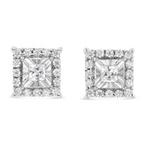 .925 Sterling Silver 1/4 Cttw Princess and Round Cut Diamond Halo Stud Earrings (I-J Color, I2-I3 Clarity)