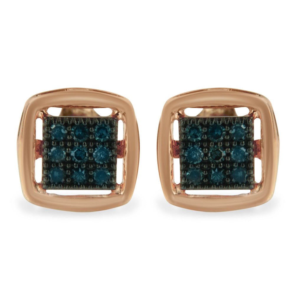 Rose Plated Sterling Silver Rose Cut Treated Diamond Stud Earring (0.25 cttw, Blue Color, I2-I3 Clarity)