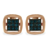 Rose Plated Sterling Silver Rose Cut Treated Diamond Stud Earring (0.25 cttw, Blue Color, I2-I3 Clarity)