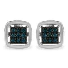 Sterling Silver Rose Cut Treated Blue Diamond Square Stud Earring (0.25 cttw, Blue Color, I2-I3 Clarity)