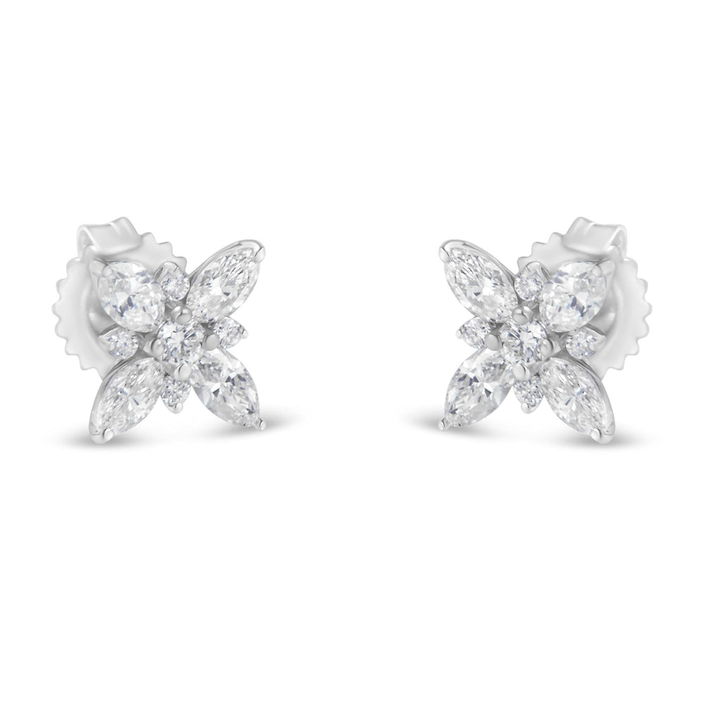 14K White Gold Marquise Diamond Flower Stud Earring (1.00 cttw, H-I Color, SI1-SI2 Clarity)