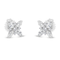 14K White Gold Marquise Diamond Flower Stud Earring (1.00 cttw, H-I Color, SI1-SI2 Clarity)