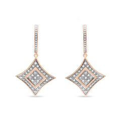 10K Rose Gold Plated Sterling Silver Round Cut Diamond Cushion Dangle Earrings (0.04 cttw, H-I Color, I2-I3 Clarity)