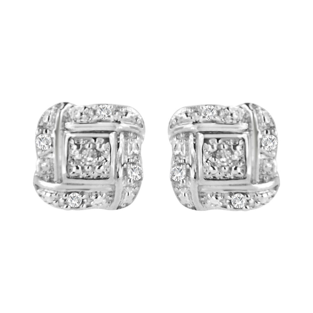 .925 Sterling Silver Round-Cut Diamond Accent Swirl Square Knot Stud Earrings (H-I Color, I2-I3 Clarity)