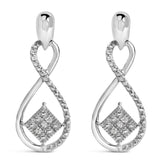 .925 Sterling Silver Round-Cut Diamond Accent Tilted Square and Infinity Drop Earrings (H-I Color, I2-I3 Clarity)