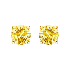 14K Gold Lab Grown Yellow Diamond Solitaire Stud Earrings