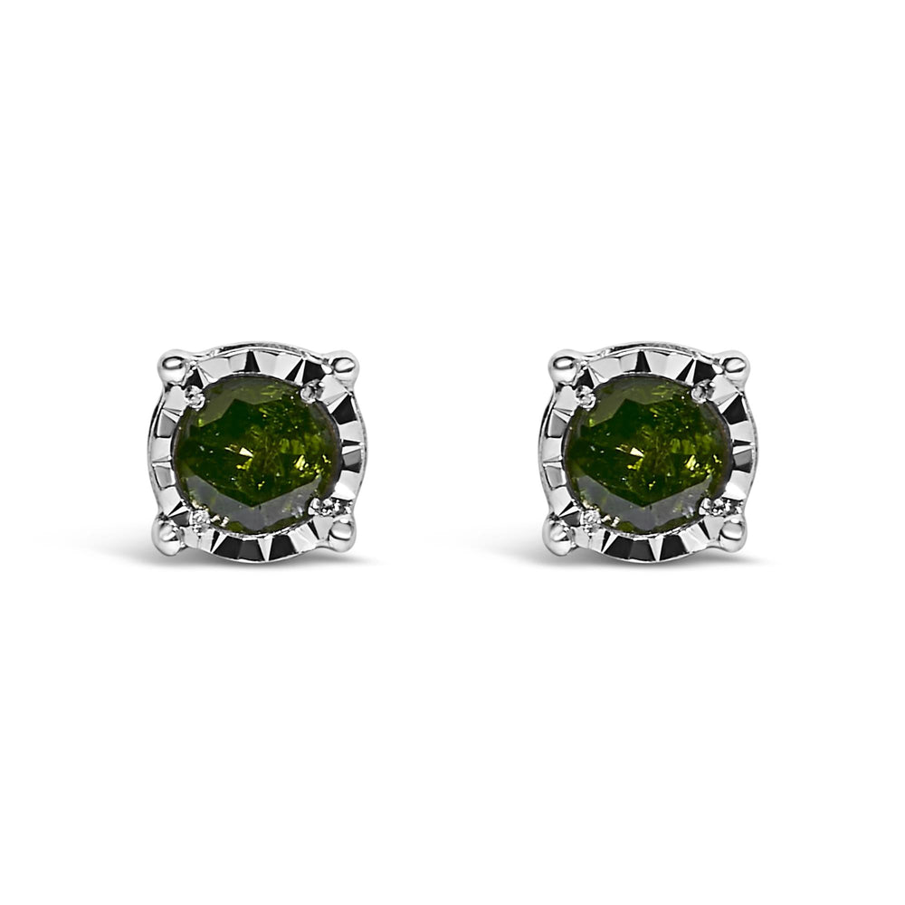 Sterling Silver Rose Cut Treated Green Diamond Solitaire Stud Earrings (0.25 cttw, Green Color, I2-I3 Clarity)