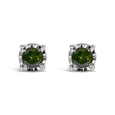 Sterling Silver Rose Cut Treated Green Diamond Solitaire Stud Earrings (0.25 cttw, Green Color, I2-I3 Clarity)
