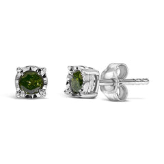 Sterling Silver Rose Cut Treated Green Diamond Solitaire Stud Earrings (0.25 cttw, Green Color, I2-I3 Clarity)