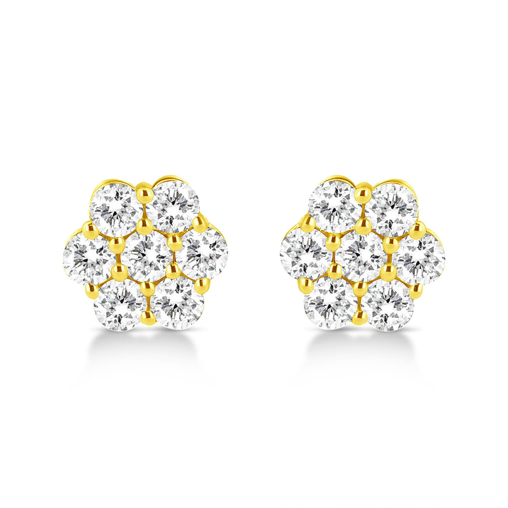 14K Yellow Gold 1/2 Cttw Brilliant Round Cut Diamond Floral Cluster Stud Earrings with Pushbacks (J-K Color, VS2-SI1 Clarity)