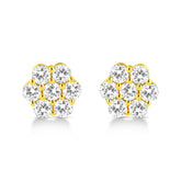 14K Yellow Gold 1/2 Cttw Brilliant Round Cut Diamond Floral Cluster Stud Earrings with Pushbacks (J-K Color, VS2-SI1 Clarity)