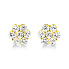 14K Yellow Gold 1/2 Cttw Brilliant Round Cut Diamond Floral Cluster Stud Earrings with Pushbacks (J-K Color, VS2-SI1 Clarity)