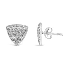 .925 Sterling Silver Diamond-Accented Trillion Shaped 4-Stone Halo-Style Stud Earrings (H-I Color, I2-I3 Clarity)