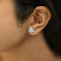 .925 Sterling Silver Diamond-Accented Trillion Shaped 4-Stone Halo-Style Stud Earrings (H-I Color, I2-I3 Clarity)