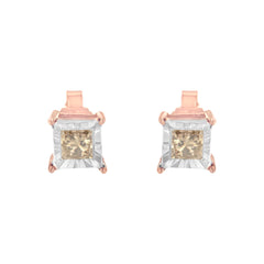 14K Rose Gold Plated Two-Tone .925 Sterling Silver 1/2 Cttw Princess-Cut Square Diamond Solitaire Miracle-Plate Stud Earrings (K-L Color, I2-I3 Clarity)
