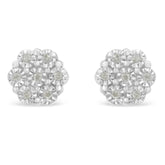 .925 Sterling Silver 1/10 Cttw Round-Cut Diamond Miracle-Set Floral Cluster Button Stud Earrings (I-J Color, I2-I3 Clarity)
