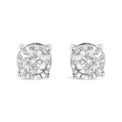.925 Sterling Silver 3/8 Cttw Miracle-Set Round Brilliant Cut Diamond Solitaire Stud Earrings (K-L Color, I2-I3 Clarity)