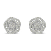 10k White Gold Rose-Cut Diamond Floral Cluster Earrings (1 cttw, I-J Color, I2-I3 Clarity)