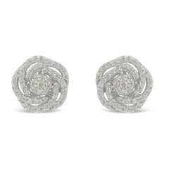 10k White Gold Rose-Cut Diamond Floral Cluster Earrings (1 cttw, I-J Color, I2-I3 Clarity)