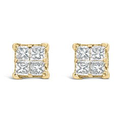 14K Yellow Gold 1/2 Cttw Invisible Set Princess Diamond Composite Square Stud Earring (K-L Color, SI1-SI2 Clarity)