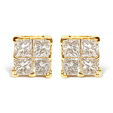 10K Yellow Gold 3/4 Cttw Invisible Set Princess-Cut Diamond Composite Square Stud Earrings (I-J Color, I2-I3 Clarity)