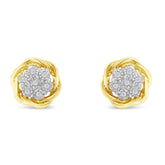 Yellow Gold Plated Sterling Silver Diamond Rose stud Earrings (0.15 cttw, I-J Color, I2-I3 Clarity)
