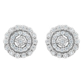 .925 Sterling Silver 1/2 cttw Miracle-Set Diamond Double Halo Stud Earring (I-J Clarity, I3 Color)