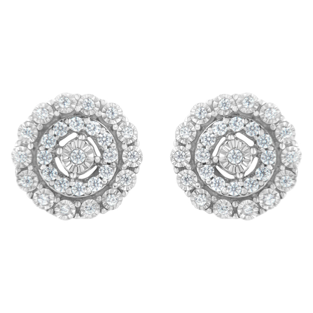 10KT White Gold 1/2 cttw Double Halo Brilliant Round-Cut Diamond Stud Earrings (I-J Clarity, I2-I3 Color)