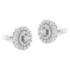 10KT White Gold 1/2 cttw Double Halo Brilliant Round-Cut Diamond Stud Earrings (I-J Clarity, I2-I3 Color)