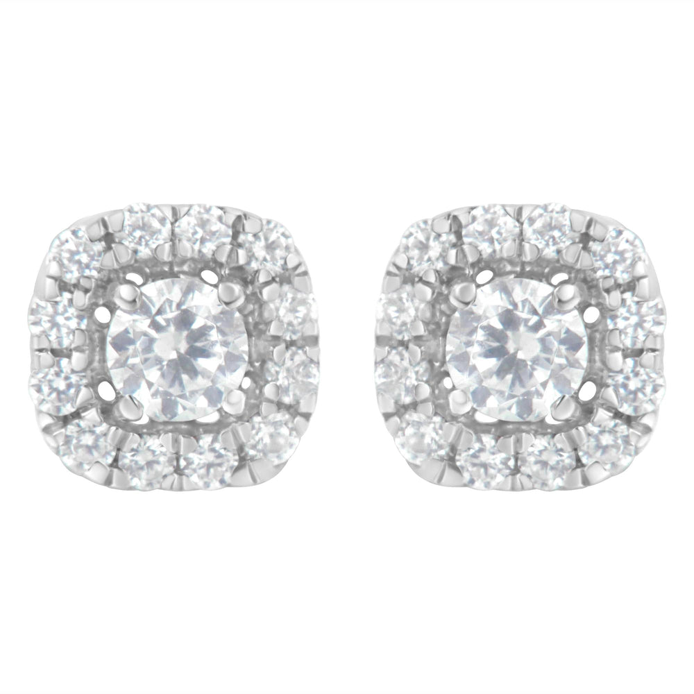 .925 Sterling Silver 1/2 cttw Brilliant Round-Cut Diamond Solitaire with Halo Stud Earring (I-J, I2-I3)