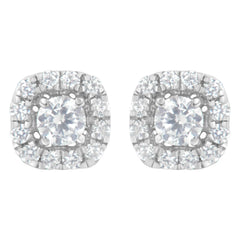 .925 Sterling Silver 1/2 cttw Brilliant Round-Cut Diamond Solitaire with Halo Stud Earring (I-J, I2-I3)