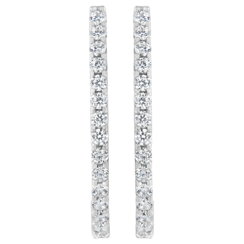 14K White Gold 2.0 Cttw Round Brilliant Cut Diamond Oblong Hinged Leverback Hoop Earrings (I-J Color, I1-I2 Clarity)